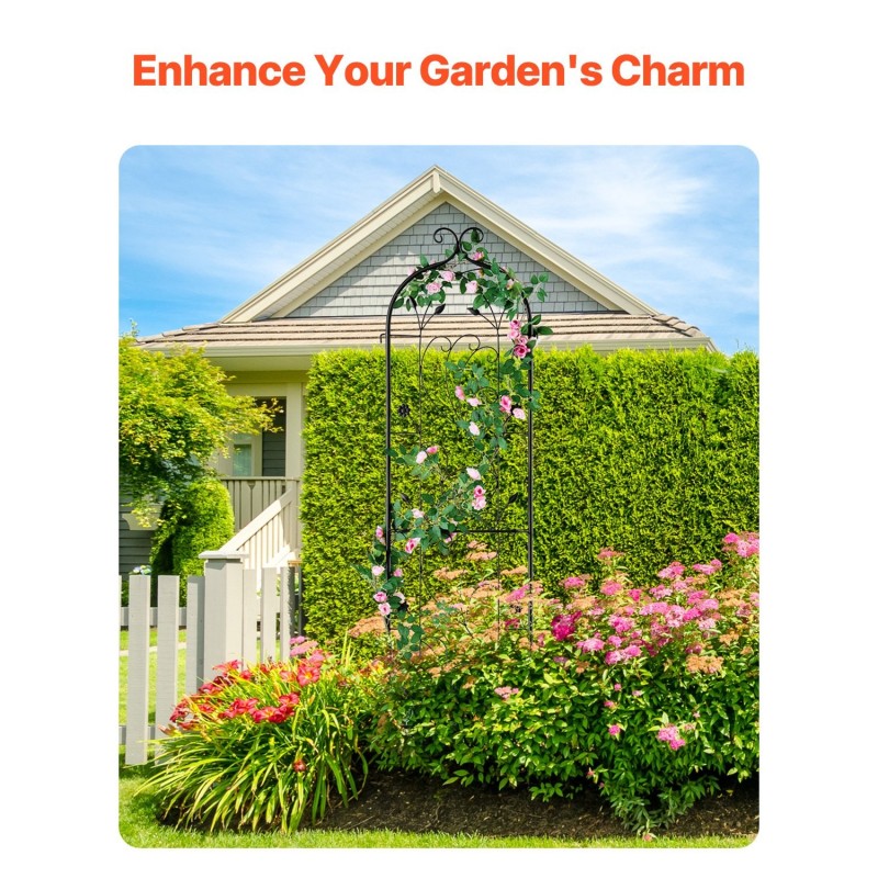 Metallinen köynnöstuki kolmekymmentäkahdeksan senttimetriä leveä satakolmekymmentäkaksi senttimetriä korkea musta kiipeileville