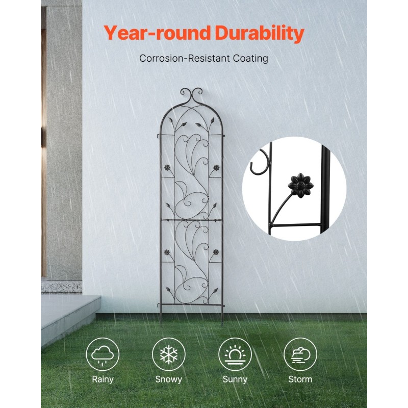 Metallinen köynnöstuki kolmekymmentäkahdeksan senttimetriä leveä satakolmekymmentäkaksi senttimetriä korkea musta kiipeileville