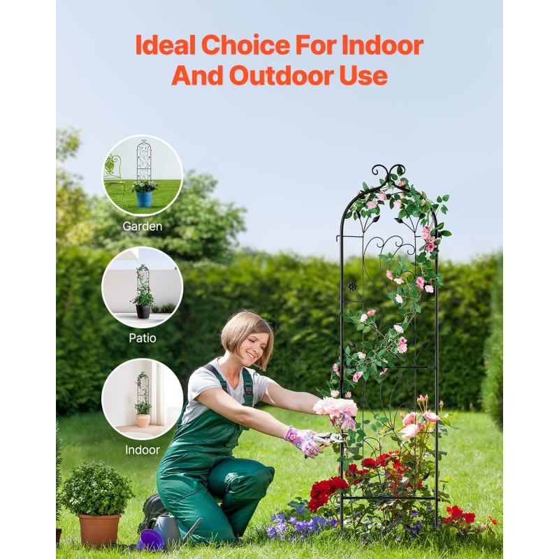 Metallinen köynnöstuki kolmekymmentäkahdeksan senttimetriä leveä satakolmekymmentäkaksi senttimetriä korkea musta kiipeileville