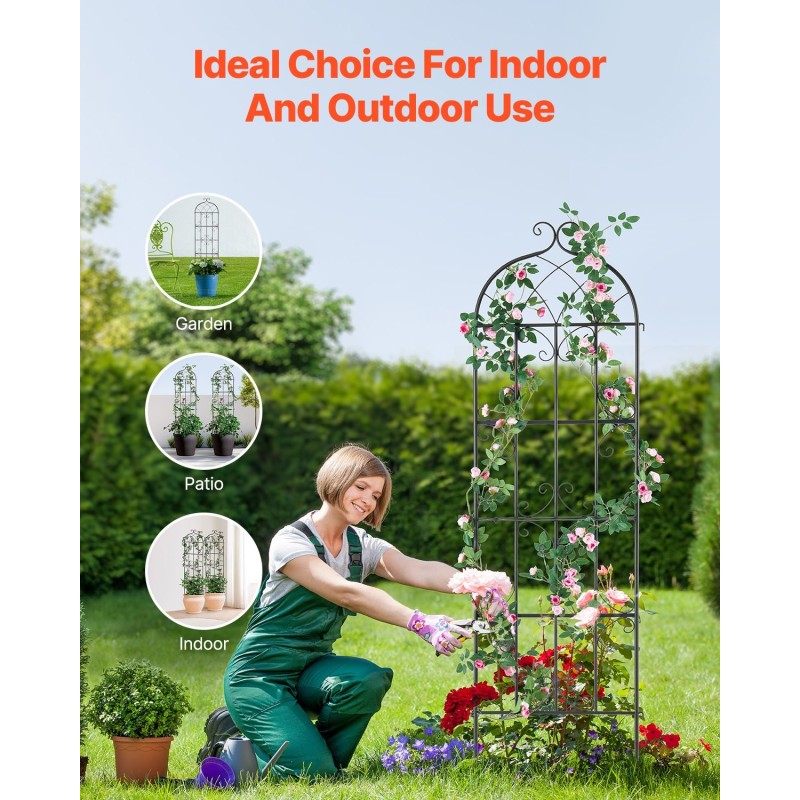 Teräsinen 4-osainen köynnöstuki 51 cm leveä ja 180 cm korkea jauhemaalattu musta