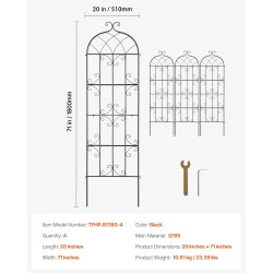Teräsinen 4-osainen köynnöstuki 51 cm leveä ja 180 cm korkea jauhemaalattu musta