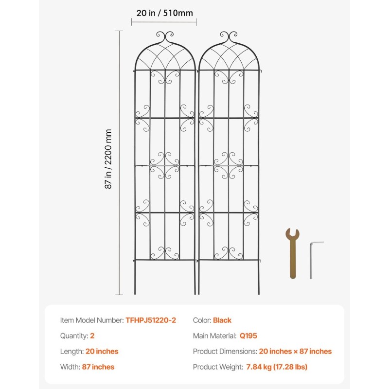 Metallinen köynnöstuki teräsrunko jauhemaalattu musta 51×220 cm 2 kpl