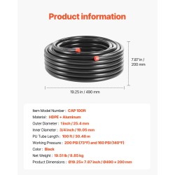 Paineilmaputkisarja kolmikerroksinen korkeatiheyksinen polyeteeni ja alumiini 30,48 metriä 19 millimetriä pajoihin