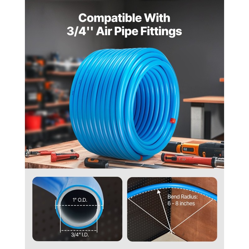 Paineilmaputkisto kolmikerroksinen HDPE-alumiini-HDPE 1 tuuma 60,96 m sininen verstaalle ja korjaamolle
