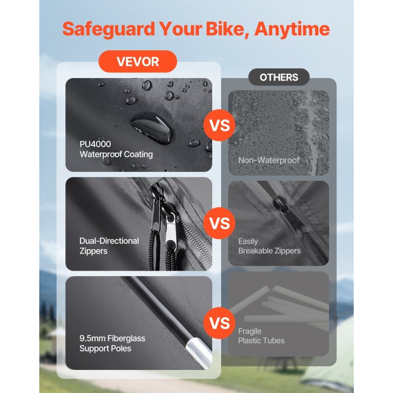 Pyöräsäilytyspaviljonki 4–5 polkupyörälle Oxford-kangas lasikuitutangot vesitiivis PU4000mm tuuletusikkunalla musta