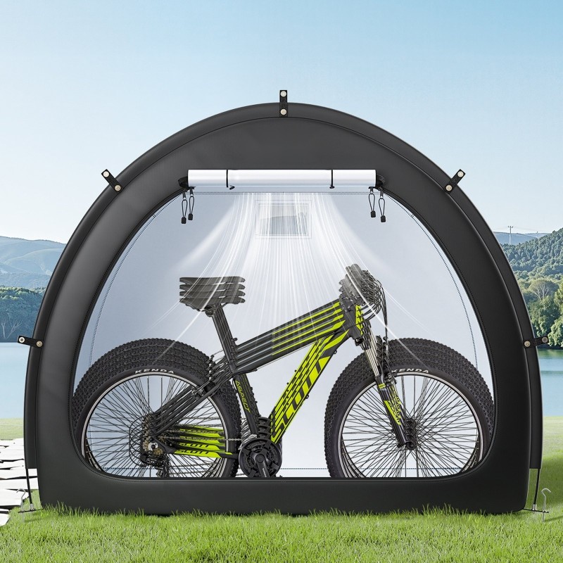 Pyöräsäilytyspaviljonki 4–5 polkupyörälle Oxford-kangas lasikuitutangot vesitiivis PU4000mm tuuletusikkunalla musta