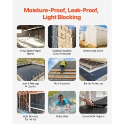 Muovikalvo polyeteeni 0,15 mm 3,05 m x 30,48 m kosteussuoja musta valkoinen