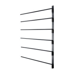 Seinään asennettava satulateline täyshitsattu teräs kuusi kääntyvää vartta musta ruosteenestopinnoite