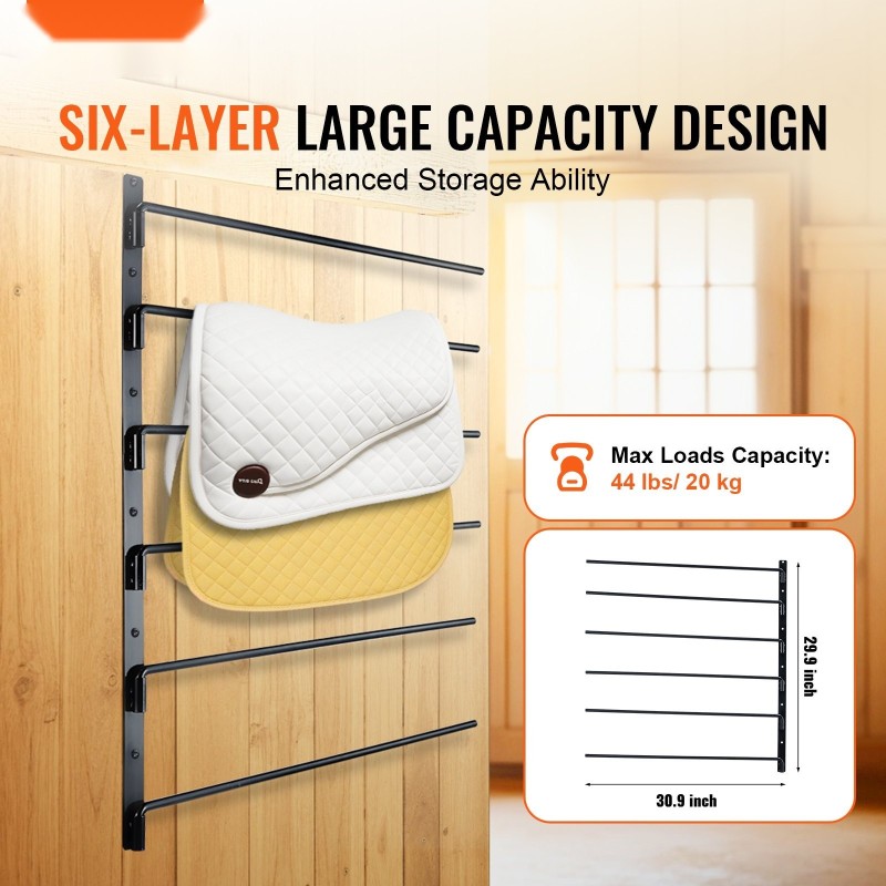 Seinään asennettava satulateline täyshitsattu teräs kuusi kääntyvää vartta musta ruosteenestopinnoite