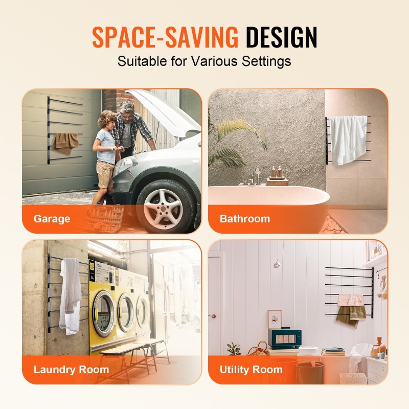 Seinään asennettava satulateline täyshitsattu teräs kuusi kääntyvää vartta musta ruosteenestopinnoite