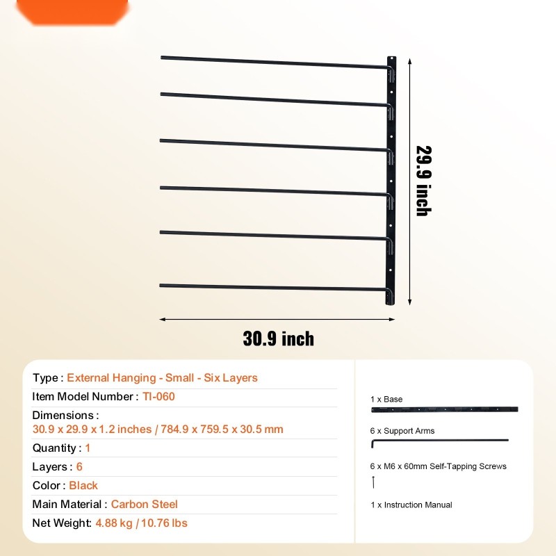 Seinään asennettava satulateline täyshitsattu teräs kuusi kääntyvää vartta musta ruosteenestopinnoite