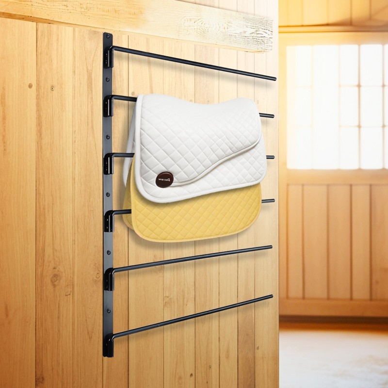 Seinään asennettava satulateline täyshitsattu teräs kuusi kääntyvää vartta musta ruosteenestopinnoite