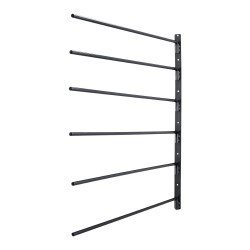 Seinään asennettava satulateline täyshitsattu teräs kuusi kääntyvää vartta musta ruosteenestopinnoite