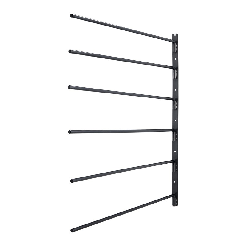 Seinään asennettava satulateline täyshitsattu teräs kuusi kääntyvää vartta musta ruosteenestopinnoite