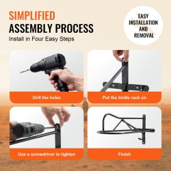 Seinään asennettava hiiliteräksinen satulateline 8-osainen mattamusta