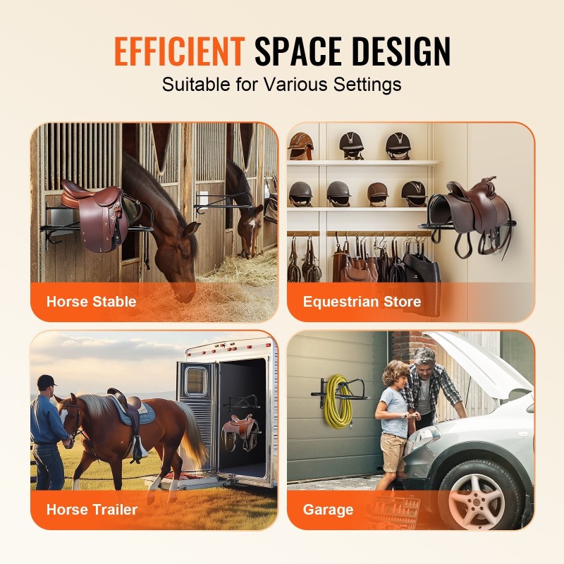 Seinään asennettava hiiliteräksinen satulateline 8-osainen mattamusta