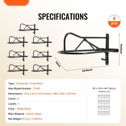 Seinään asennettava hiiliteräksinen satulateline 8-osainen mattamusta