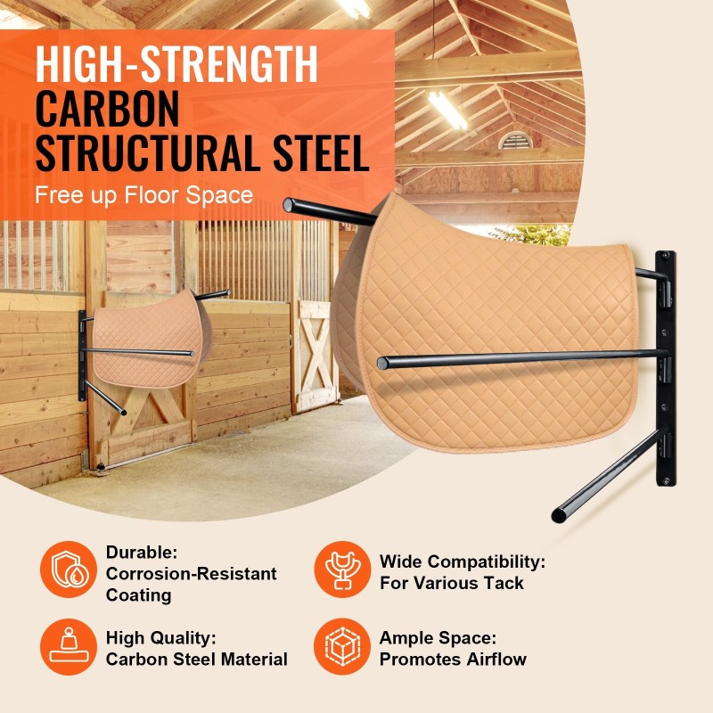 Seinään asennettava satulateline hitsattu teräsrunko kolme tasoa kaksiosainen musta