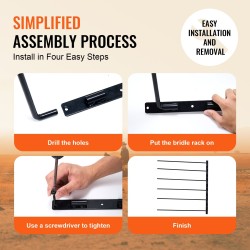 Seinään asennettava satulateline hitsattu teräsrunko kolme tasoa kaksiosainen musta