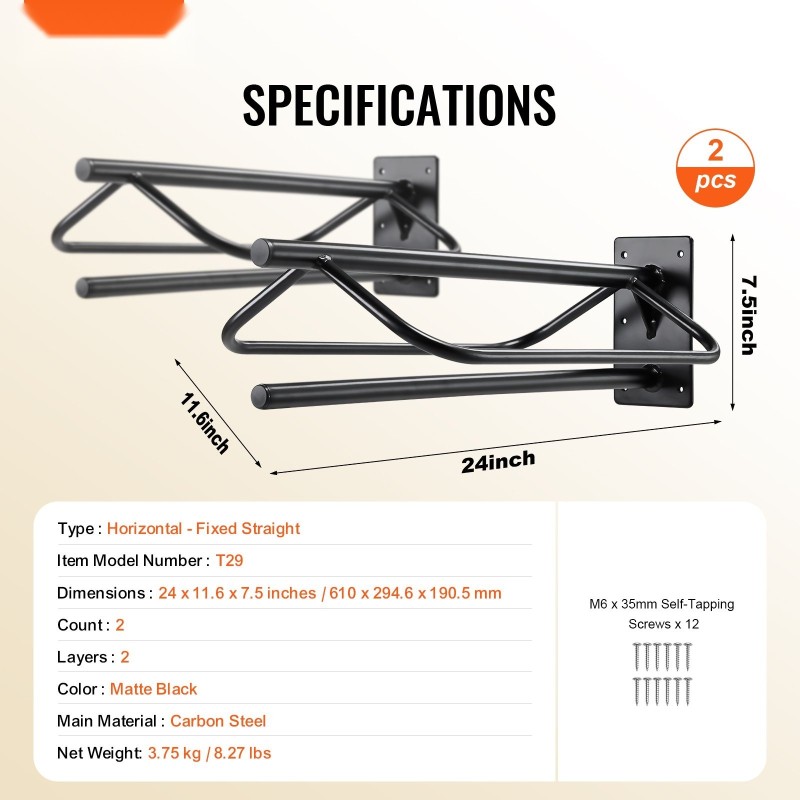 Seinään kiinnitettävä satulateline hiiliteräs mattamusta 2 kpl
