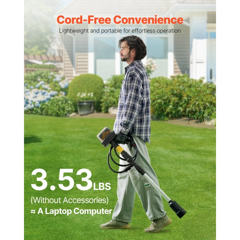 Johdoton uppopumppu alumiiniputkella 2000 l/h 7,8 m nostokorkeus 20V-akulle yhteensopiva