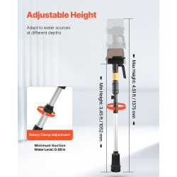 Johdoton uppopumppu alumiiniputkella 2000 l/h 7,8 m nostokorkeus 20V-akulle yhteensopiva