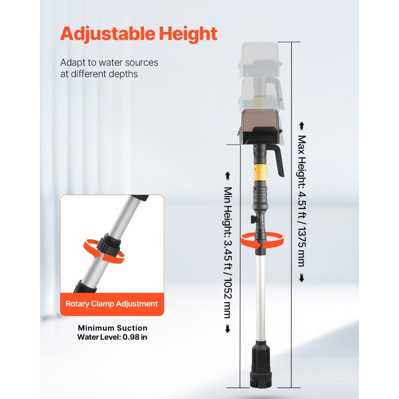 Johdoton uppopumppu alumiiniputkella 2000 l/h 7,8 m nostokorkeus 20V-akulle yhteensopiva