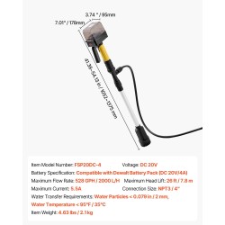Johdoton uppopumppu alumiiniputkella 2000 l/h 7,8 m nostokorkeus 20V-akulle yhteensopiva