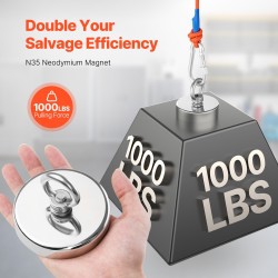 Neodyymikalastusmagneetti 454 kg vetovoima halkaisija 90 mm korkeus 18 mm ruosteenkestävä runko