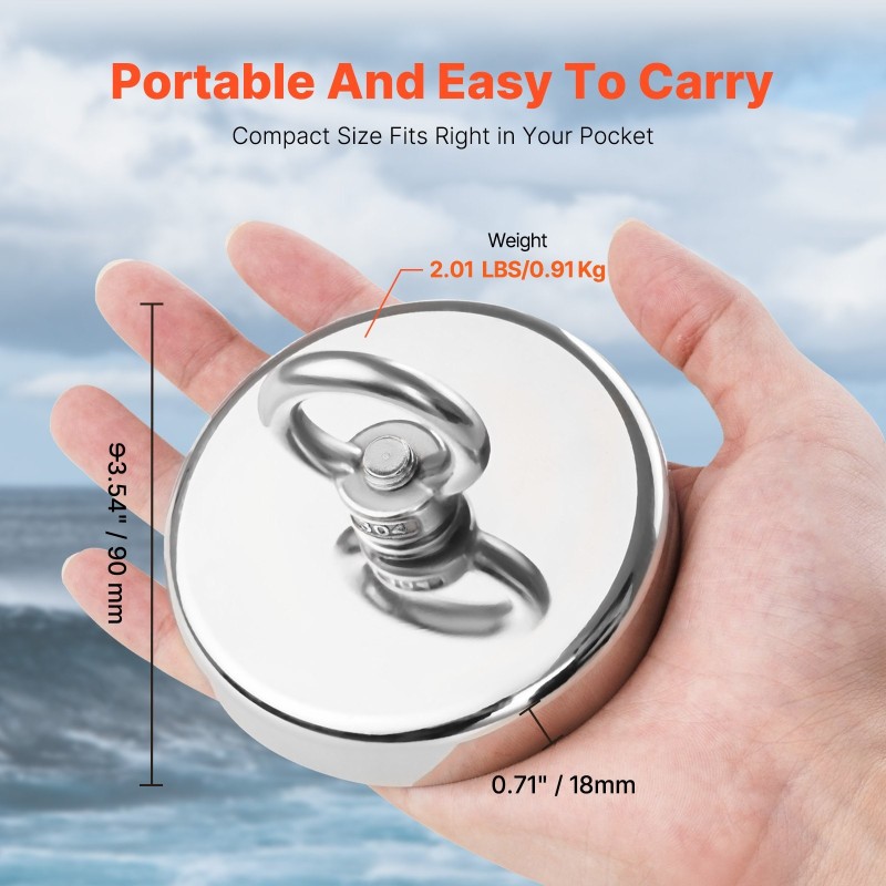 Neodyymikalastusmagneetti 454 kg vetovoima halkaisija 90 mm korkeus 18 mm ruosteenkestävä runko