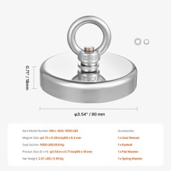 Neodyymikalastusmagneetti 454 kg vetovoima halkaisija 90 mm korkeus 18 mm ruosteenkestävä runko