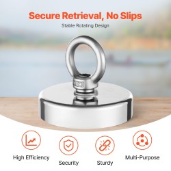 Neodyymikalastusmagneetti 318 kilogramman vetovoima ruostesuojattu läpimitta 75 millimetriä magnettikalastukseen