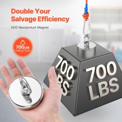 Neodyymikalastusmagneetti N35 318 kg vetovoima läpimitta 75 mm ruosteenkestävä runko