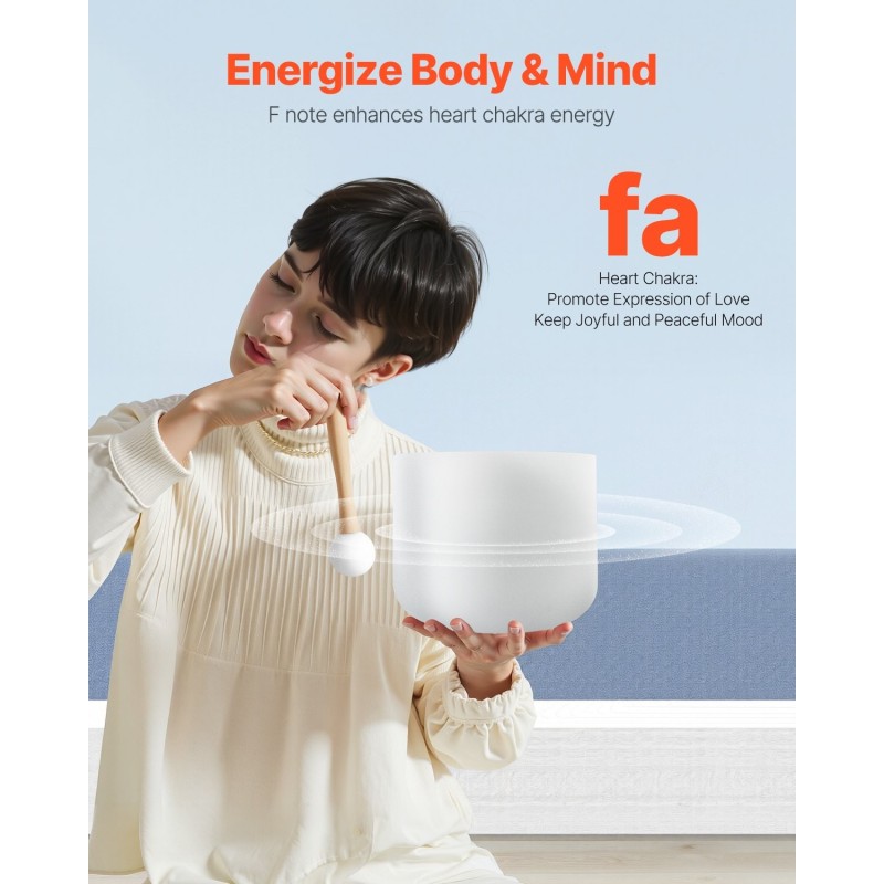 Kristallilaulukulho 8-tuumainen 99,99% puhdasta kristallia F-sävel sydänchakralle