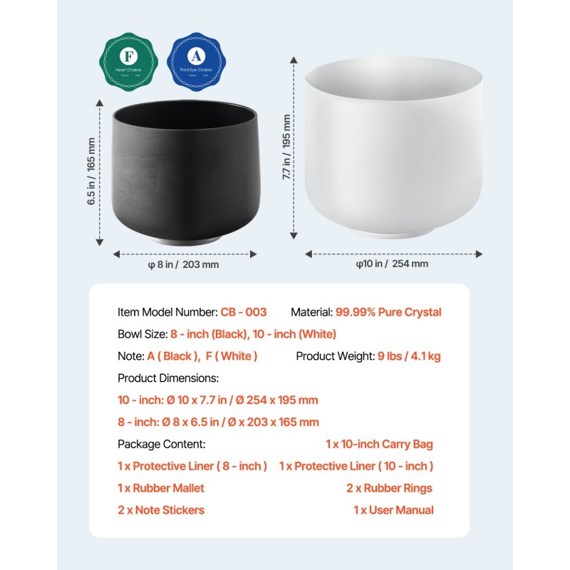 Kristalliset sointukulhot 99,99-prosenttinen puhdas kristalli 8- ja 10-tuumaiset jooga- ja meditaatiokäyttöön