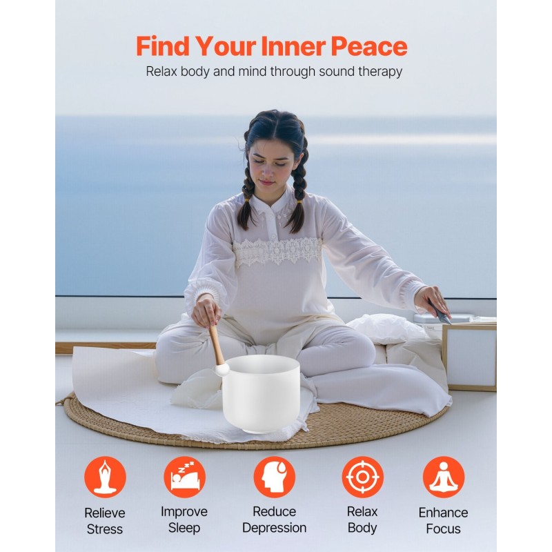 Kristalliäänimalja 8-tuumainen 99,99-prosenttinen F-nuottiin viritetty sydänchakran tasapainoon