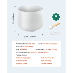 Kristalliäänimalja 8-tuumainen 99,99-prosenttinen F-nuottiin viritetty sydänchakran tasapainoon