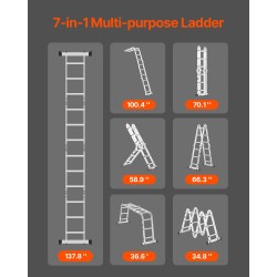 Taittotikas alumiininen 3,7 m neliosainen seitsemänasentoinen monikäyttöinen