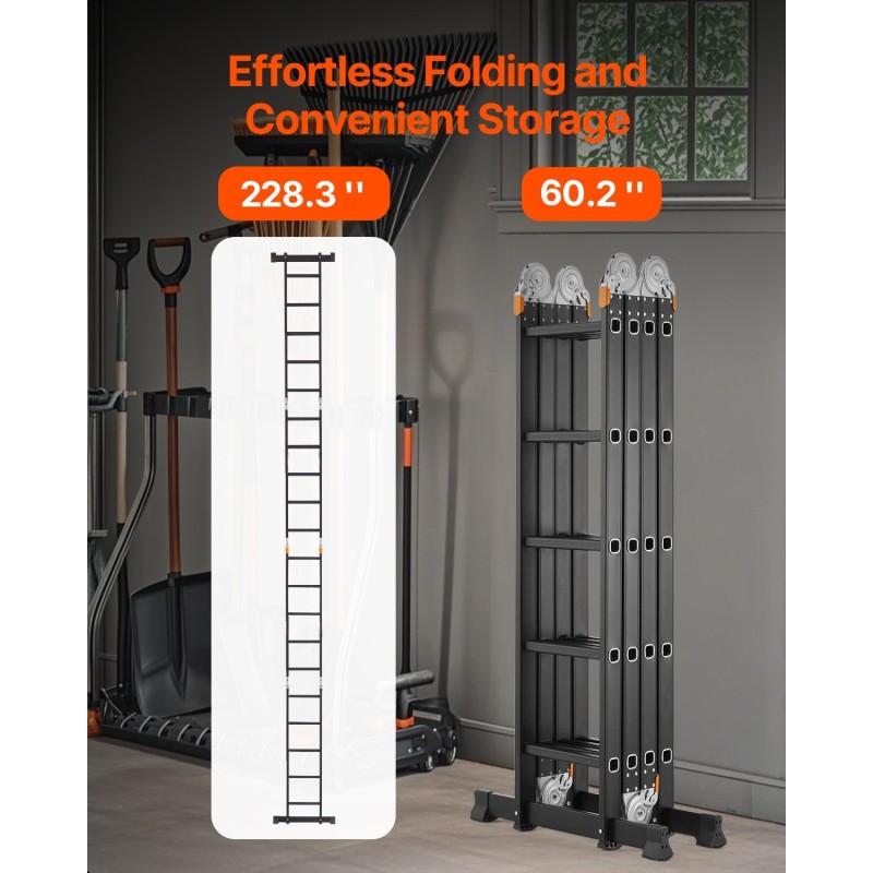 Taitettava alumiinitikas 5,8 m vahvistettu runko 149,7 kg 7-asentoinen 4-osainen