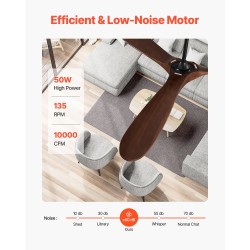 Kattotuuletin 72-tuumainen 3-lapainen puulavoilla kattoon asennettava käännettävä DC-moottori 6-nopeuksinen kaukosäädin