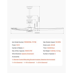 Kattotuuletin 72-tuumainen 3-lapainen puulavoilla kattoon asennettava käännettävä DC-moottori 6-nopeuksinen kaukosäädin