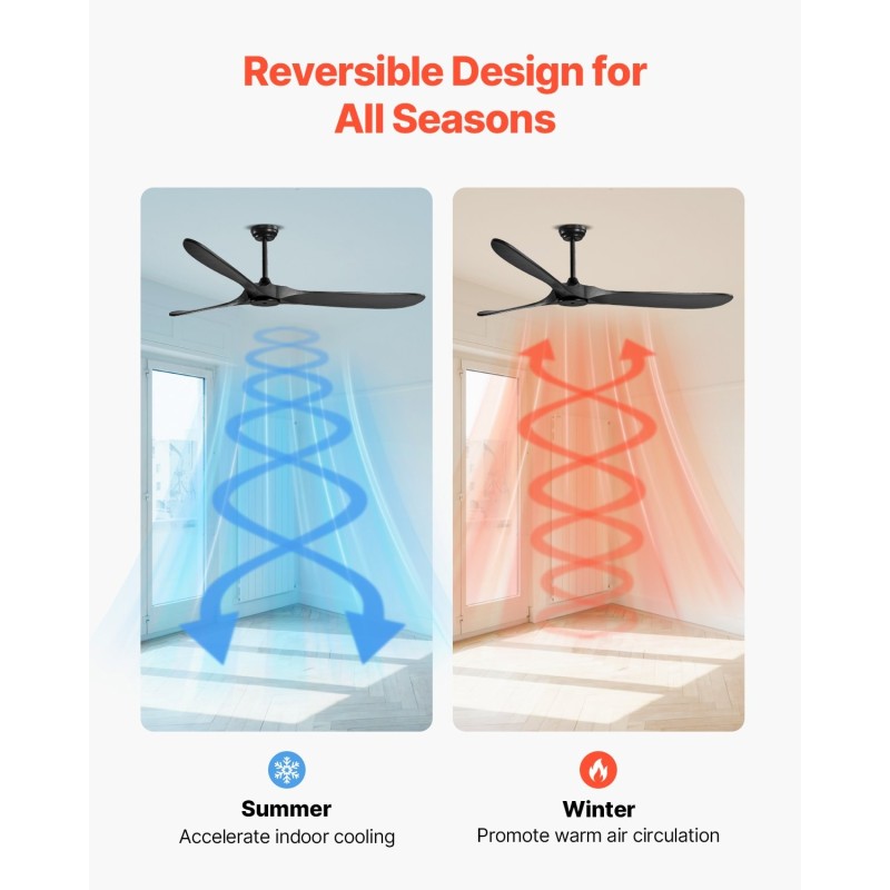 Kattotuuletin 72-tuumainen 3-lapainen puulavat matalaprofiilinen musta käännettävä DC-moottori