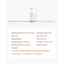 Kattotuuletin 244 cm 8 alumiinilapaa käännettävä tasavirtamoottori musta
