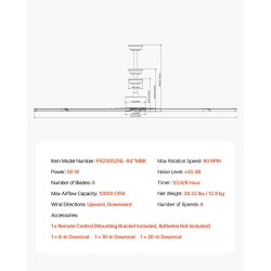 Kattotuuletin 213 cm alumiinilavoilla 8 lapaa sisä- ja ulkokäyttöön käännettävä DC-moottori