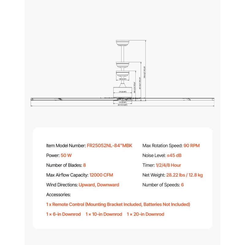 Kattotuuletin 213 cm alumiinilavoilla 8 lapaa sisä- ja ulkokäyttöön käännettävä DC-moottori