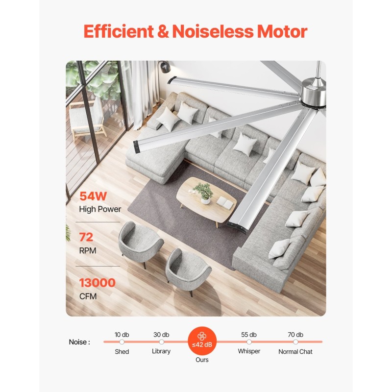 Kattotuuletin 244 cm harjattu nikkeli 8 alumiinilapaa DC-moottori