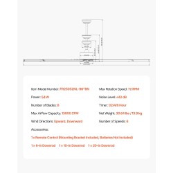 Kattotuuletin 244 cm harjattu nikkeli 8 alumiinilapaa DC-moottori