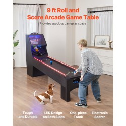 Skeeball-pöytä 9-jalkainen MDF-runko PVC-pintalaminaatti LED-pistelaskuri 4 pelipalloa kotiin