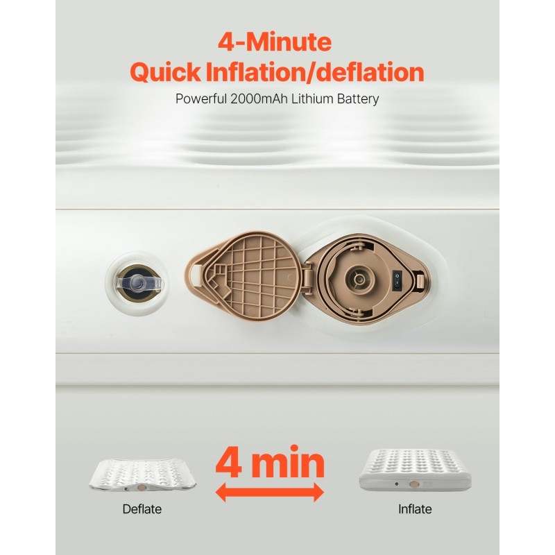 Ilmatäytteinen leirintäsänky kahdelle joustokuitukankaasta taittuvalla rungolla sisäänrakennetulla pumpulla