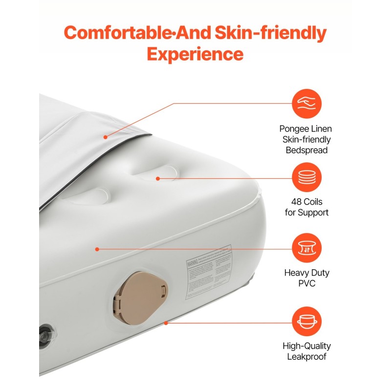 Ilmatäytteinen leirintäsänky kahdelle joustokuitukankaasta taittuvalla rungolla sisäänrakennetulla pumpulla